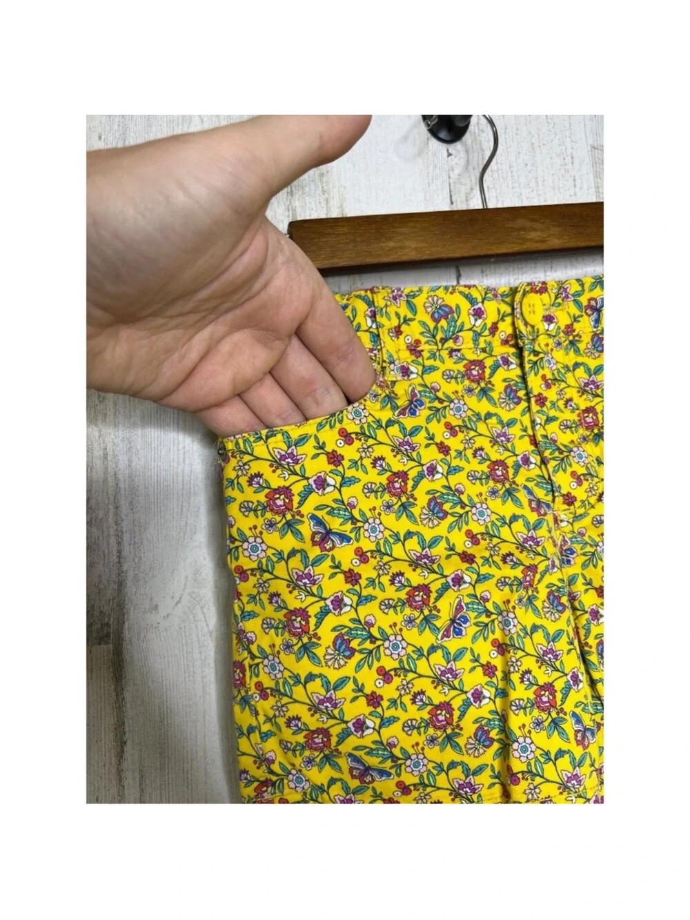 Gap Kids Girls Size 12 Yellow Floral Chino Shorts Stretch Adjustable Waist